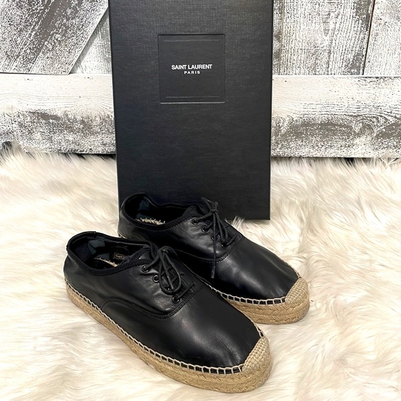 Yves Saint Laurent Shoes - SAINT LAURENT Flat Heel Leather Up Espadrille